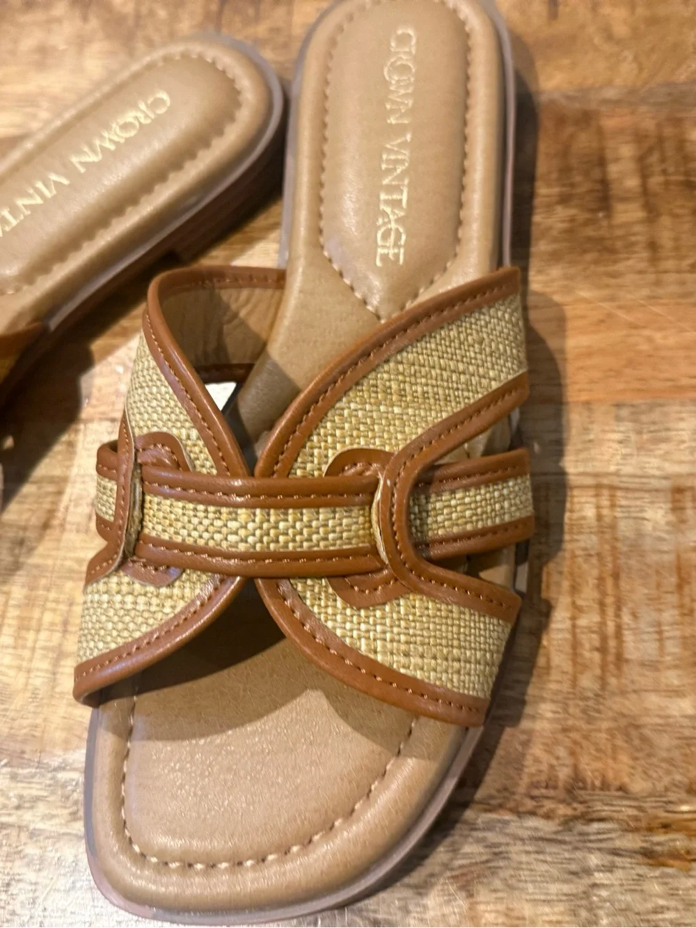 Crown Vintage Belizz Woven Slide Sandals Tan Brown Size 7.5